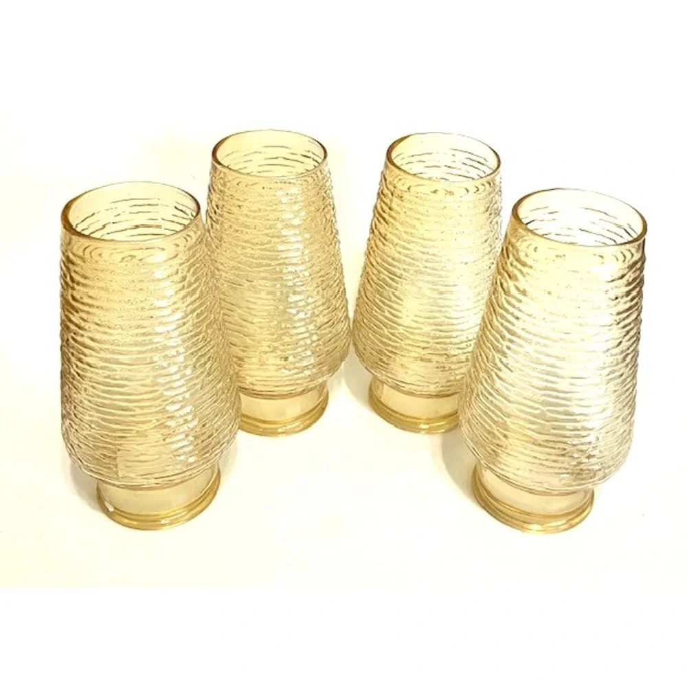 VTG 4 Anchor Hocking Amber Textured Soreno Glass Hurricane Chimney Globe Shades